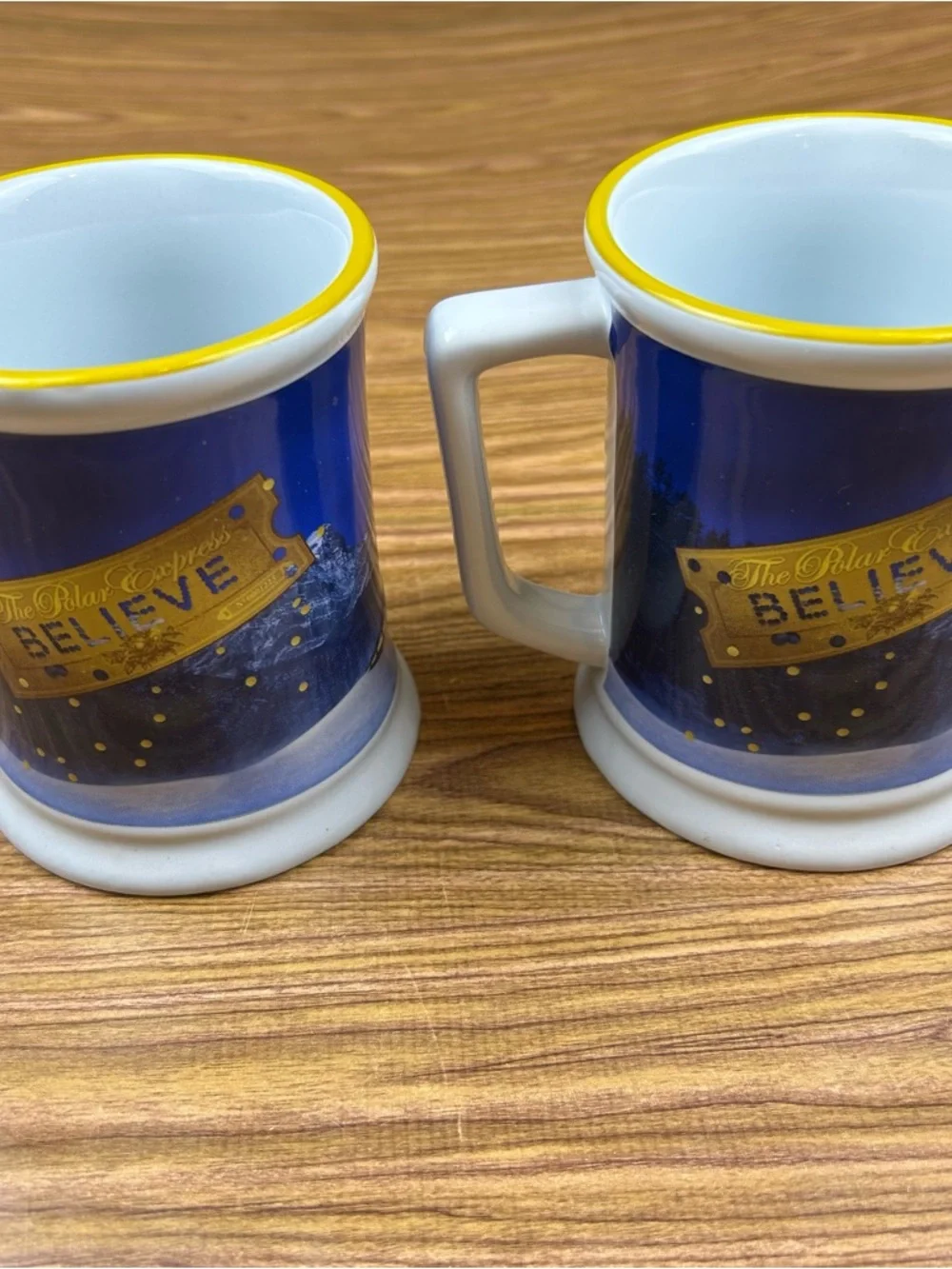 The Polar Express BELIEVE 3D Mugs Train 2004 Warner Bros. Set of 2